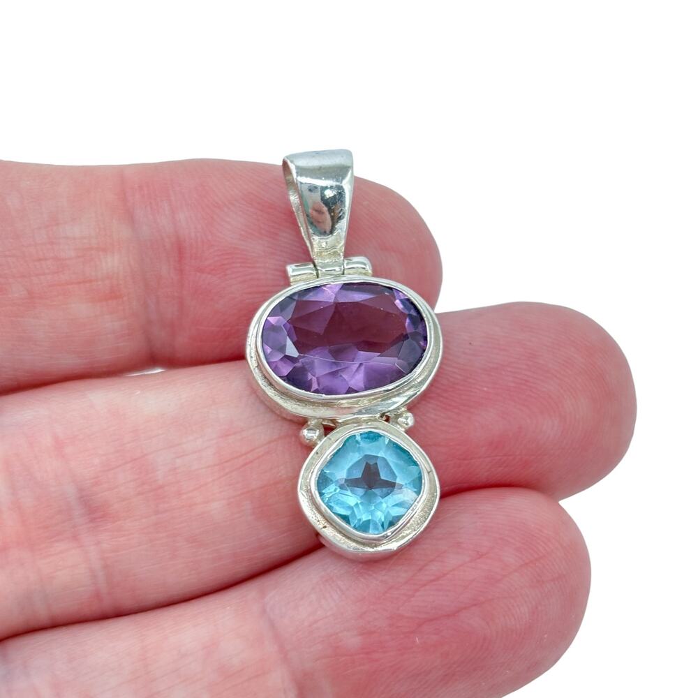 Vintage Sterling Silver 925 Blue & Purple Glass Pendant